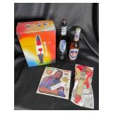 Motion Lamp, Unopened Coors Light & Kalik Bottles, Big Boss Man Stickers & Toy Guitar (Lot of 4)