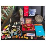 Mixed Lot of Advertising Pins, Novelty Items & Display Boxes