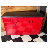 Vintage Red Painted Cabinet with Black Top