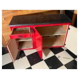 Vintage Red Painted Cabinet with Black Top