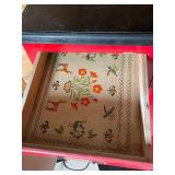 Vintage Red Painted Cabinet with Black Top