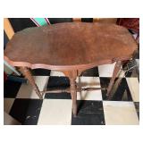 Wood Side Table with Scalloped Top & Turned Legs