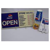 Pepsi Advertising Sign Set, Cup Display, Memo Pad & Magnet (Lot of 4)