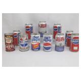 Mixed Lot of 9 Vintage Soda Cans - Pepsi, Diet Pepsi & Canada Dry