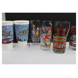 Coca-Cola Novelty Glassware, All Star Cups & Crate (Lot of 9)