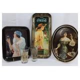 Coca-Cola & Pepsi-Cola Vintage Style Trays With 2 Archive Glasses (Lot of 5)