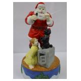 Coca-Cola Musical Collection Santa Child & Doggie Figurine With Box