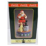 Coca-Cola Musical Collection Santa Child & Doggie Figurine With Box