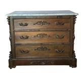 LL - Vintage Marble-Top Dresser with Carved Floral Front