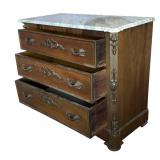 LL - Vintage Marble-Top Dresser with Carved Floral Front