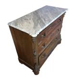 LL - Vintage Marble-Top Dresser with Carved Floral Front