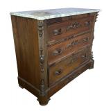 LL - Vintage Marble-Top Dresser with Carved Floral Front