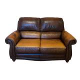 LLR - Weathered Leather Sofa with Nailhead Studs and Rolled Arms