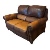 LLR - Weathered Leather Sofa with Nailhead Studs and Rolled Arms
