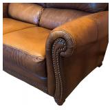 LLR - Weathered Leather Sofa with Nailhead Studs and Rolled Arms