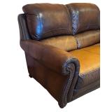LLR - Weathered Leather Sofa with Nailhead Studs and Rolled Arms