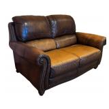 LLR - Weathered Leather Sofa with Nailhead Studs and Rolled Arms