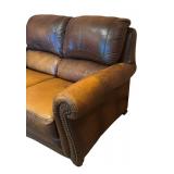 LLR - Weathered Leather Sofa with Nailhead Studs and Rolled Arms