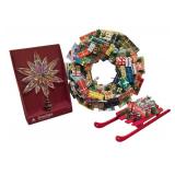 LLR - Enchanted Forest Snowflake Clear Acrylic Tree Topper with Wreath & Red Sleigh Decor