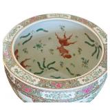 LR - Vintage Famille Rose Porcelain Jardiniere Fishbowl With Wooden Stand