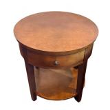 BR1 - Round Wood End Table with Drawer & Shelf