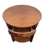 BR1 - Round Wood End Table with Drawer & Shelf