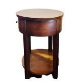 BR1 - Round Wood End Table with Drawer & Shelf