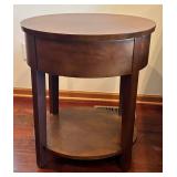 BR1 - Round Wood End Table with Drawer & Shelf
