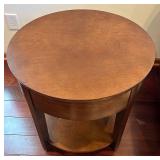 BR1 - Round Wood End Table with Drawer & Shelf