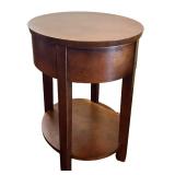 BR1 - Round Wood End Table with Drawer & Shelf