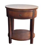 BR1 - Round Wood Accent Table with Drawer & Shelf