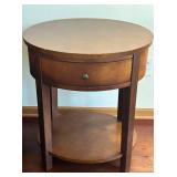 BR1 - Round Wood Accent Table with Drawer & Shelf