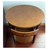 BR1 - Round Wood Accent Table with Drawer & Shelf