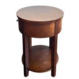 BR1 - Round Wood Accent Table with Drawer & Shelf