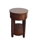 BR1 - Round Wood Accent Table with Drawer & Shelf