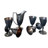 BR1 - Vintage Silver Plate Pitcher & Goblets (Lot of 6)