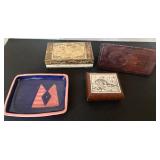 LR - Vintage Leather Wallet & Decorative Boxes (Lot of 4)