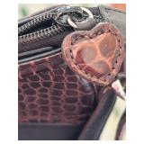 LR - Brighton Black Leather Croc-Embossed Crossbody Bag