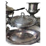 P - Mixed Vintage Silverplate Serving Pieces & Pedestal Bowls