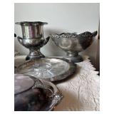P - Mixed Vintage Silverplate Serving Pieces & Pedestal Bowls