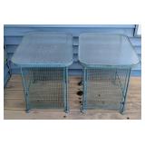 P - Vintage Woodard Wrought Iron Patio Side Tables With Pebbled Glass Tops (Lot of 2)