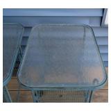 P - Vintage Woodard Wrought Iron Patio Side Tables With Pebbled Glass Tops (Lot of 2)