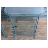 P - Vintage Woodard Wrought Iron Patio Side Tables With Pebbled Glass Tops (Lot of 2)