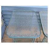 P - Vintage Woodard Wrought Iron Patio Side Tables With Pebbled Glass Tops (Lot of 2)