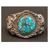 Jerry Fransisco Sterling Navajo Turquoise Cuff Bracelet