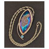 K - Signed Sterling Silver Druzy Stone Pendant Necklace