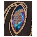 K - Signed Sterling Silver Druzy Stone Pendant Necklace
