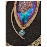 K - Signed Sterling Silver Druzy Stone Pendant Necklace