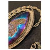 K - Signed Sterling Silver Druzy Stone Pendant Necklace