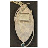 K - Signed Sterling Silver Druzy Stone Pendant Necklace